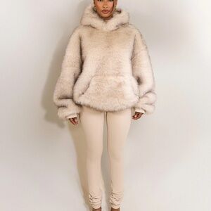 Plush Cream Faux Fur Hoodie - Large